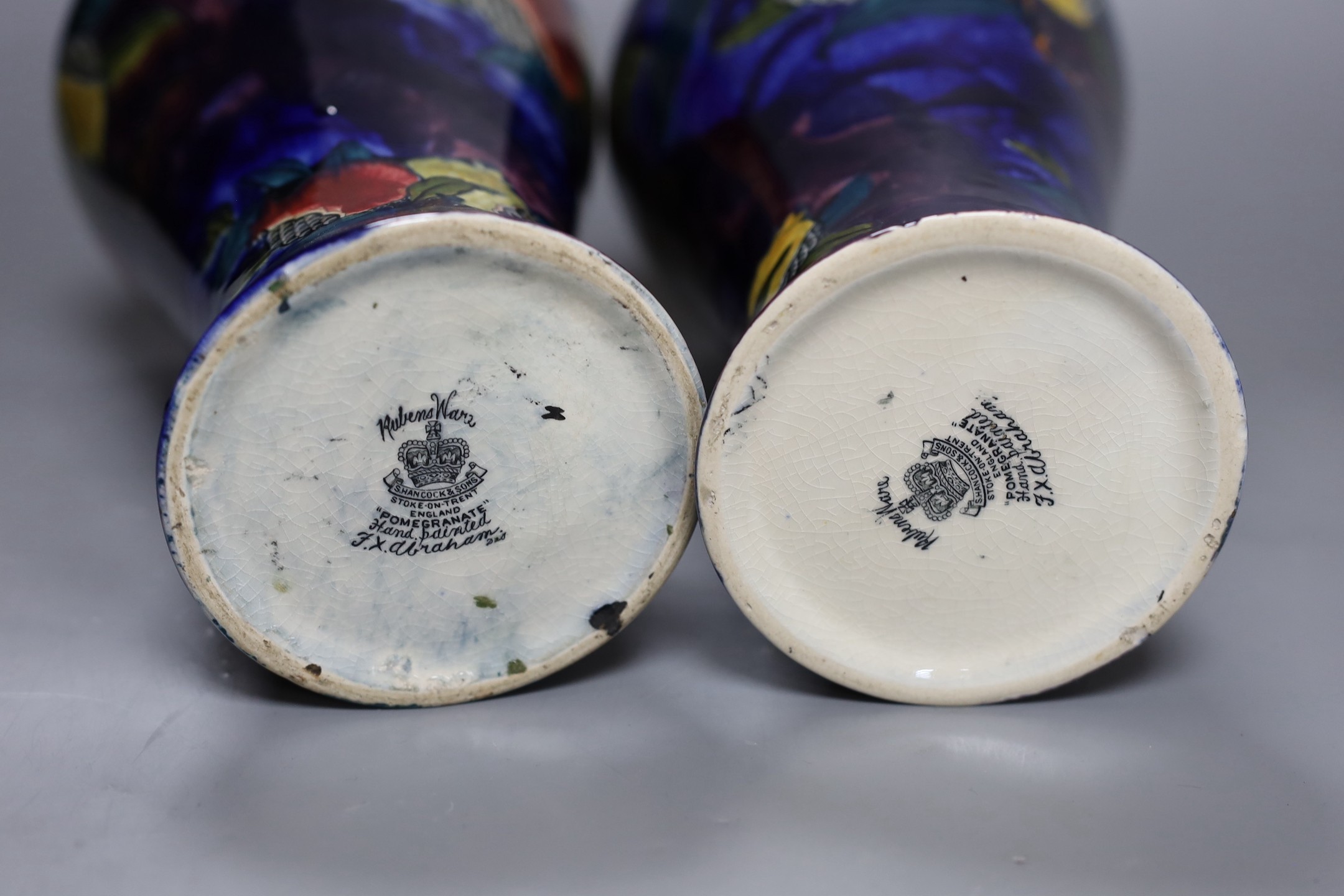 A pair of S. Hancock & Sons Rubens Ware vases, 29cm